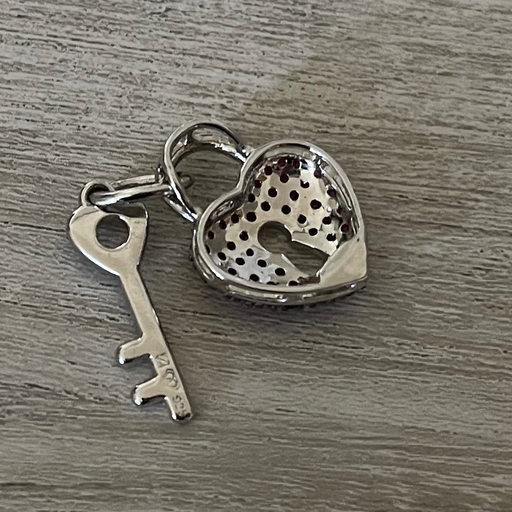 Heart Lock and Key Pendant Ruby Diamond Silver Pendant - Picture 7 of 8